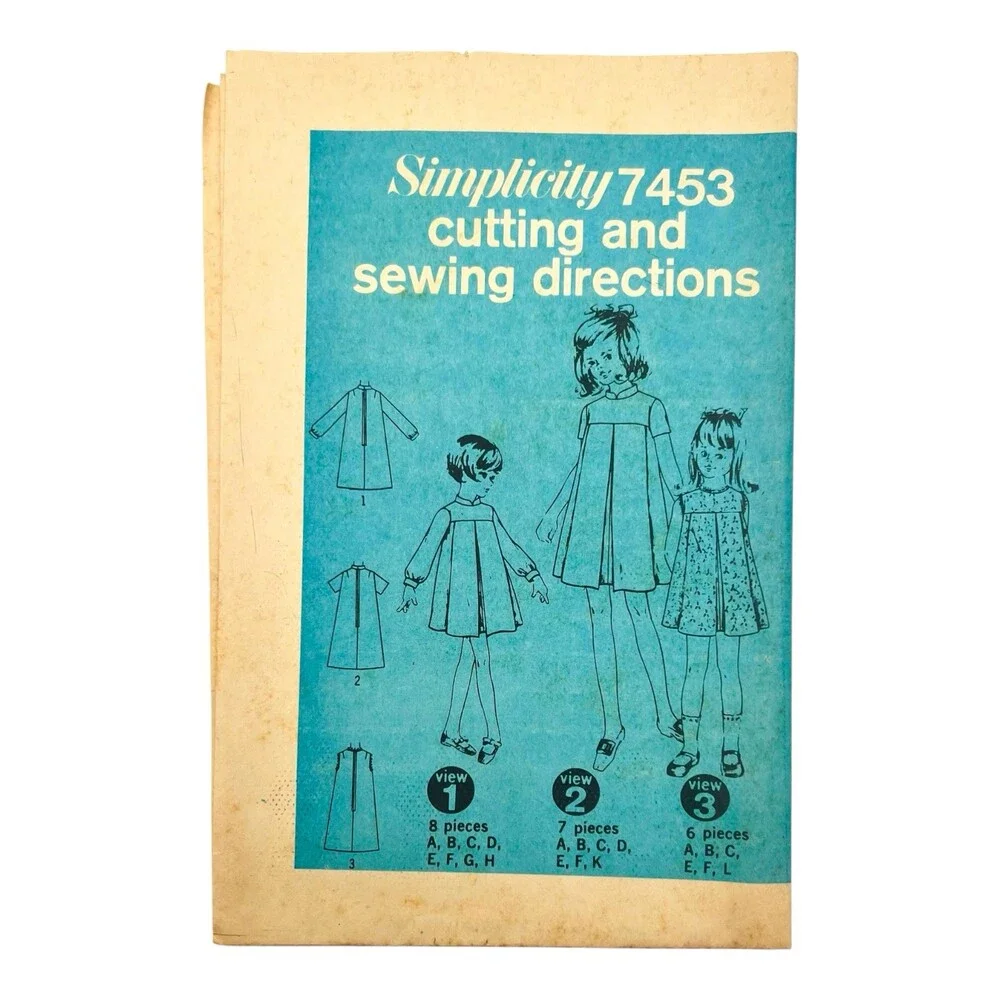 Vintage 1967 Simplicity Sewing Pattern Girls Tent' Dress Size 8 #7453